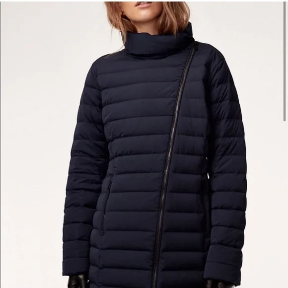 Aritzia Babaton Reza Navy Quilted 100% Goose Down Puffer Jacket Fisherman Scandi - Picture 1 of 12
